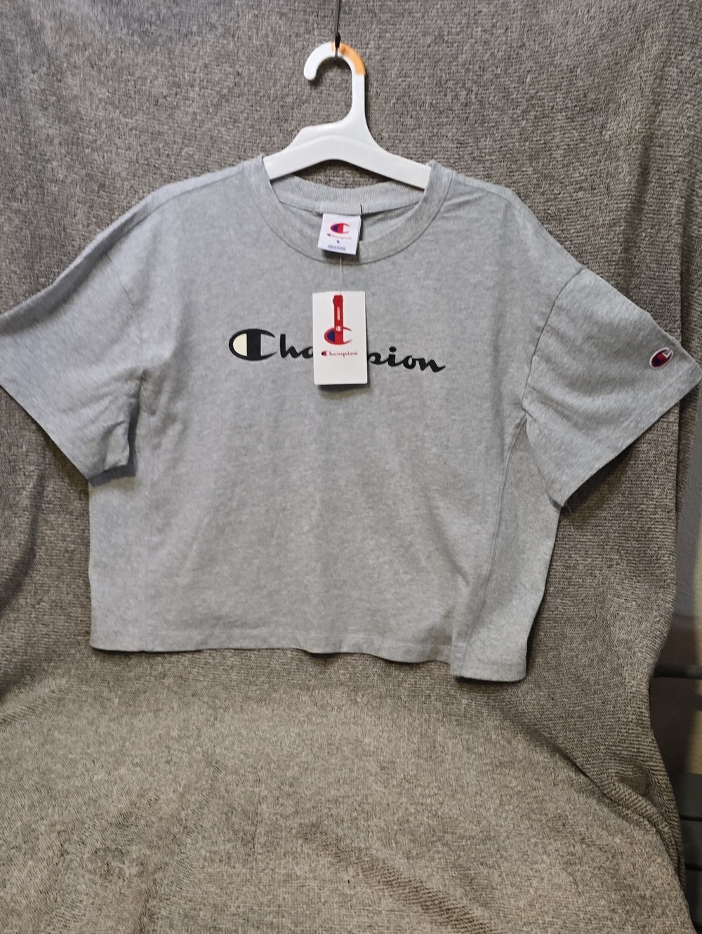 Champion Gray Short-Sleeve Logo Crop Tee